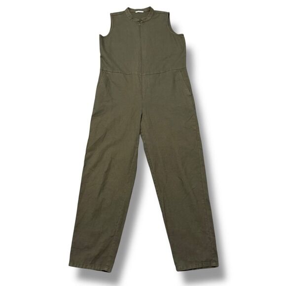 Eileen Fisher Olive Green Cotton Hemp Stretch Jumpsuit Small Medium - Picture 9 of 12